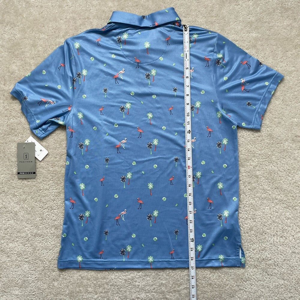 PGA Tour Golf Shirt Flamingo Print Blue ProSeries Mens Small NWT - Picture 6 of 7